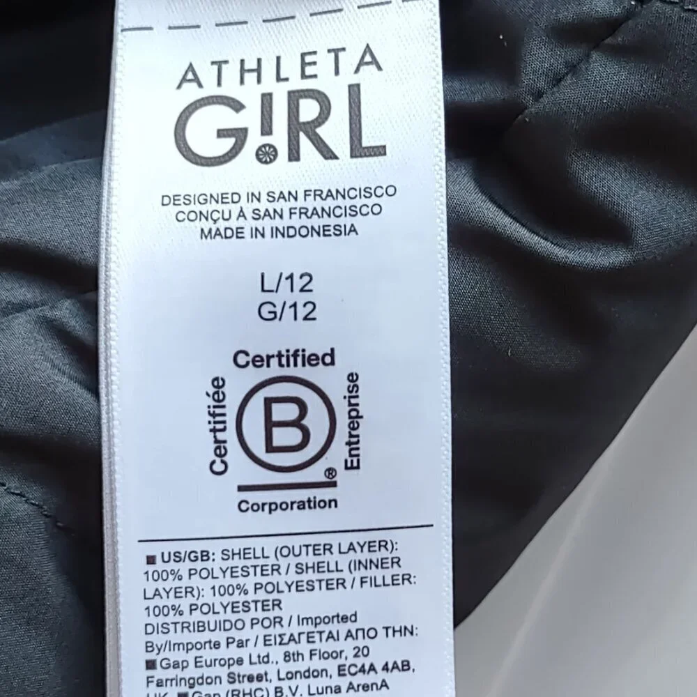 Athleta Girl Reversible Warm+Fuzzy Black Puffer Jacket Full Zip  Size 12 (Large)